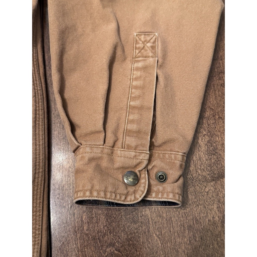 Carhartt Flannel Lined Duck Canvas Shirt Jacket Mens M Brown Snap S296brn - Picture 8 of 15